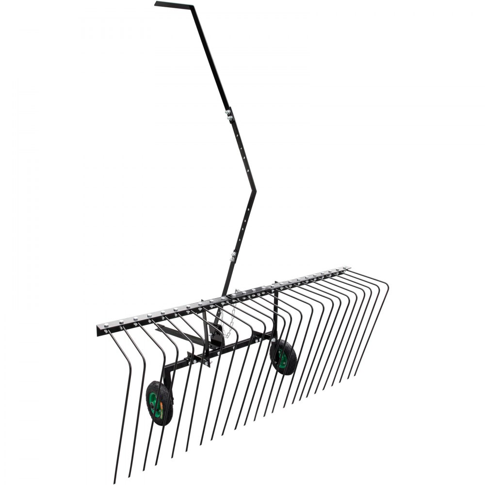 Vevor Pine Straw Rake Landscape Rake 60" For Atv Utv Utility Tractor W/ Wheels