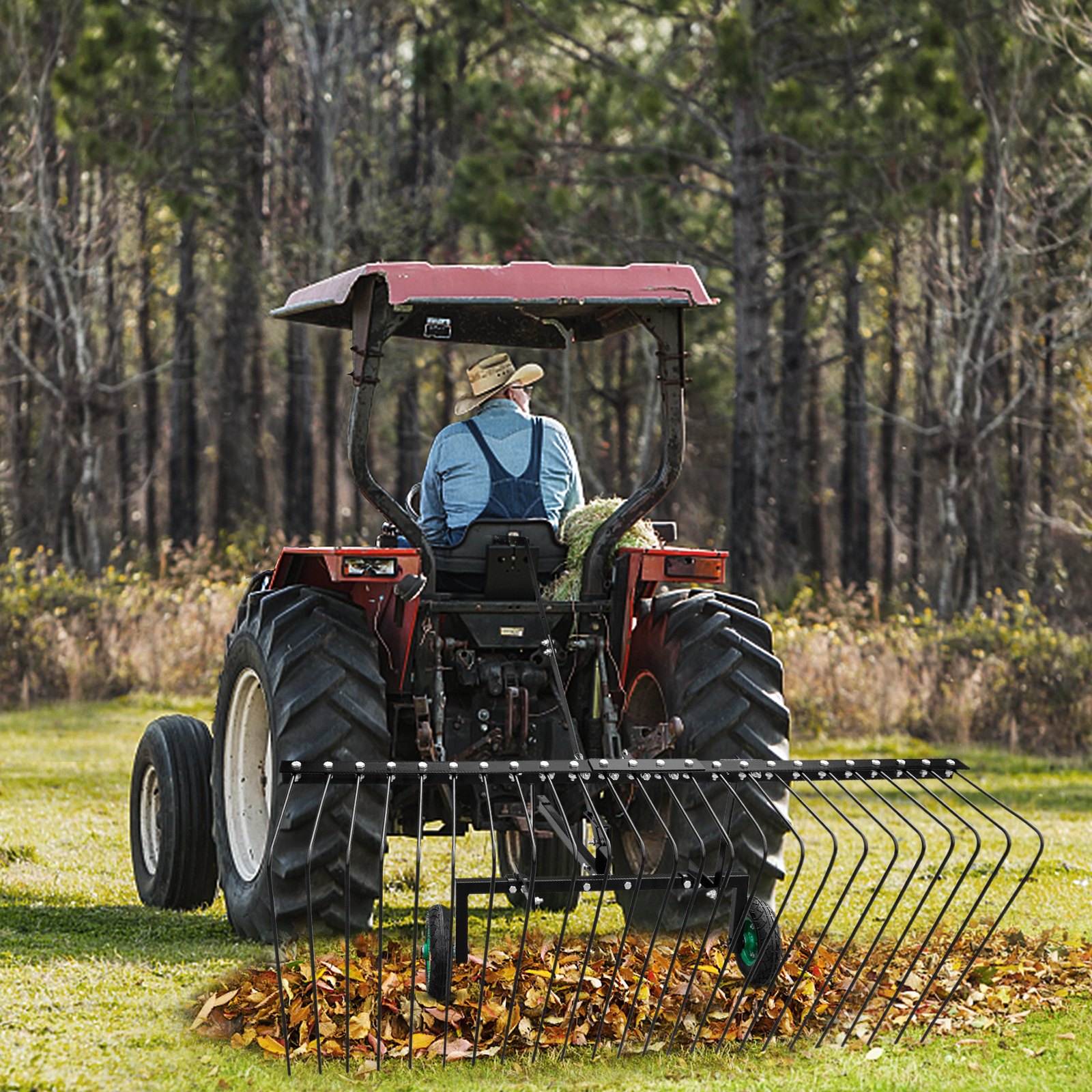 Vevor Pine Straw Rake Landscape Rake 60" For Atv Utv Utility Tractor W/ Wheels