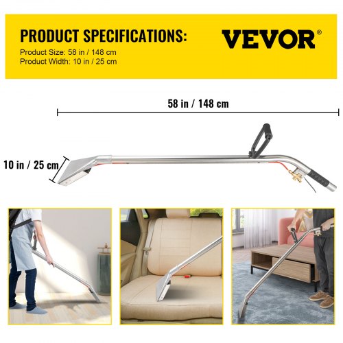 VEVOR Extractor Wand, 10" 2-Jet Upholstery Wand, Stainless Steel Carpet Cleaning Wand, 1.5" Tube S-Bend Wand Carpet for Truck mounts & Portables Upholstery Extractor As an Auto Detailing Hand Tool