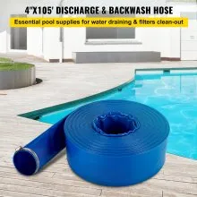 VEVOR Discharge Hose Lay Flat Hose 4" x 105' PVC Backwash Drain Hose w/Clamp