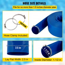 VEVOR Discharge Hose, 38 mm x 32 m, PVC Fabric Lay Flat Hose, Heavy Duty Backwash Drain Hose with Clamps, Weather-proof & Burst-proof, Ideal for Swimming Pool & Water Transfer, Blue