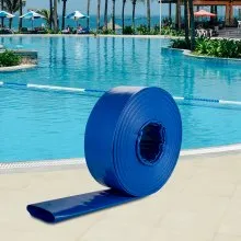 VEVOR Discharge Hose, 2" x 105', PVC Fabric Lay Flat Hose, Heavy Duty Backwash Drain Hose with Clamps, Weather-proof & Burst-proof, Ideal for Swimming Pool & Water Transfer, Blue