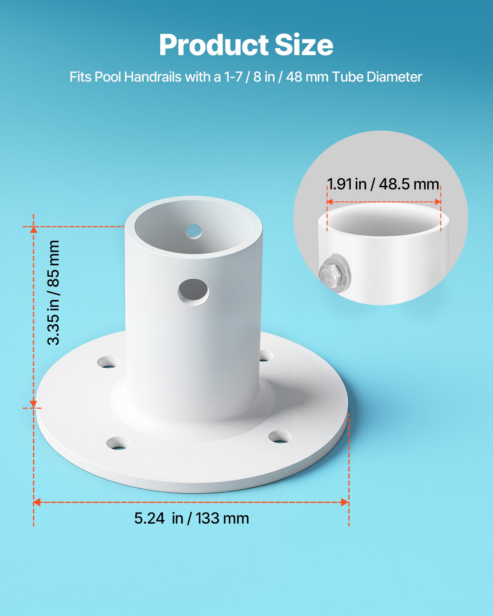 VEVOR Deck Anchor Flange 4 Pack, 1-7/8 in Pool Ladder Deck Mount, Handrail Anchor with Stainless Steel Mounting Hardware, Premium Aluminum Alloy Flange for Inground Swimming Pool Ladder, White