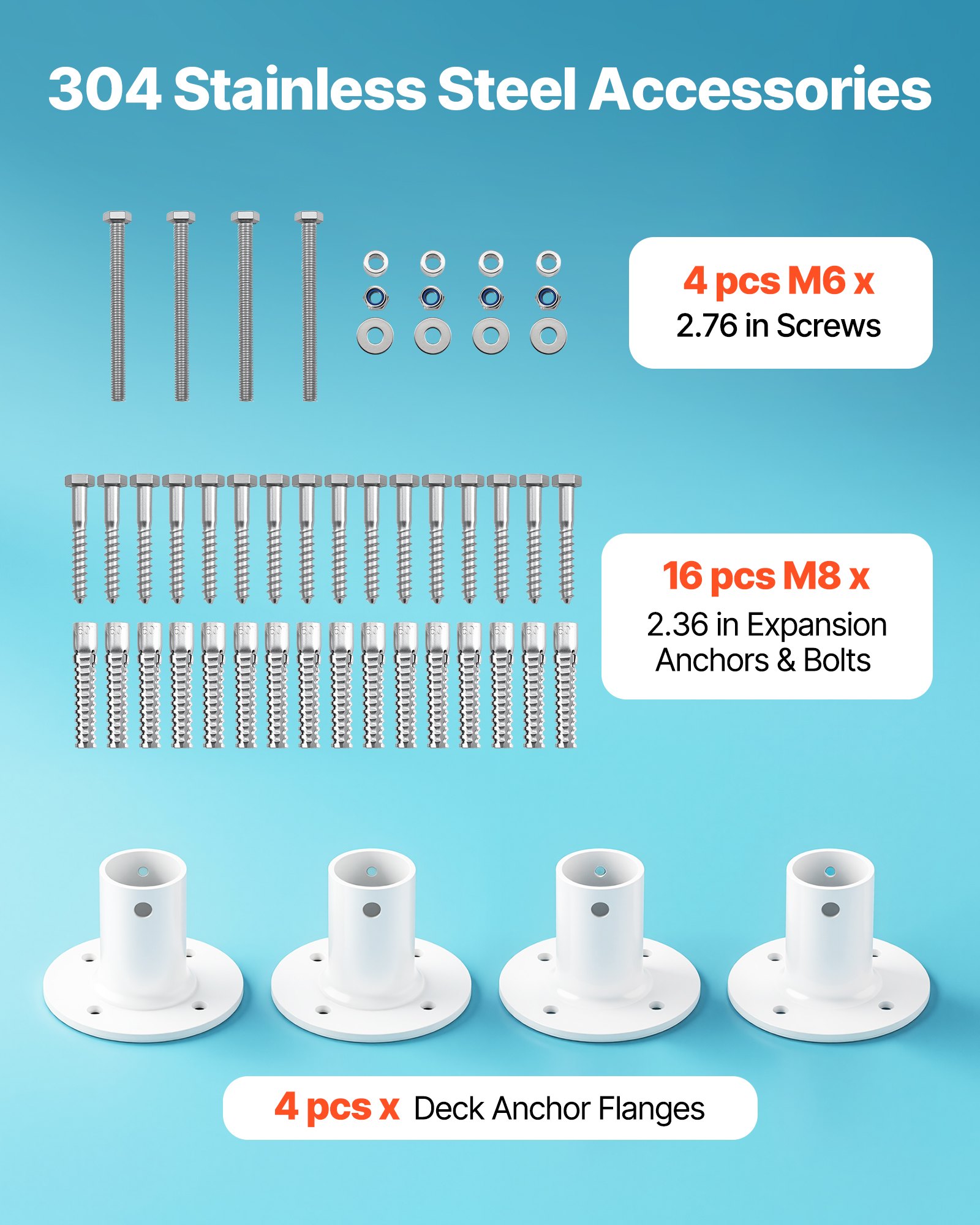 VEVOR Deck Anchor Flange 4 Pack, 1-7/8 in Pool Ladder Deck Mount, Handrail Anchor with Stainless Steel Mounting Hardware, Premium Aluminum Alloy Flange for Inground Swimming Pool Ladder, White