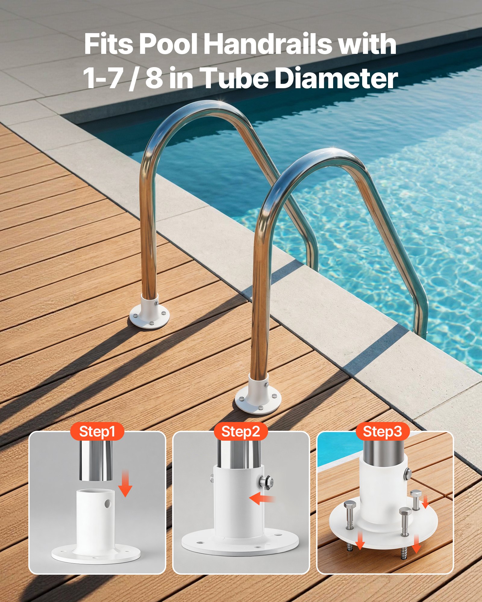 VEVOR Deck Anchor Flange 4 Pack, 1-7/8 in Pool Ladder Deck Mount, Handrail Anchor with Stainless Steel Mounting Hardware, Premium Aluminum Alloy Flange for Inground Swimming Pool Ladder, White