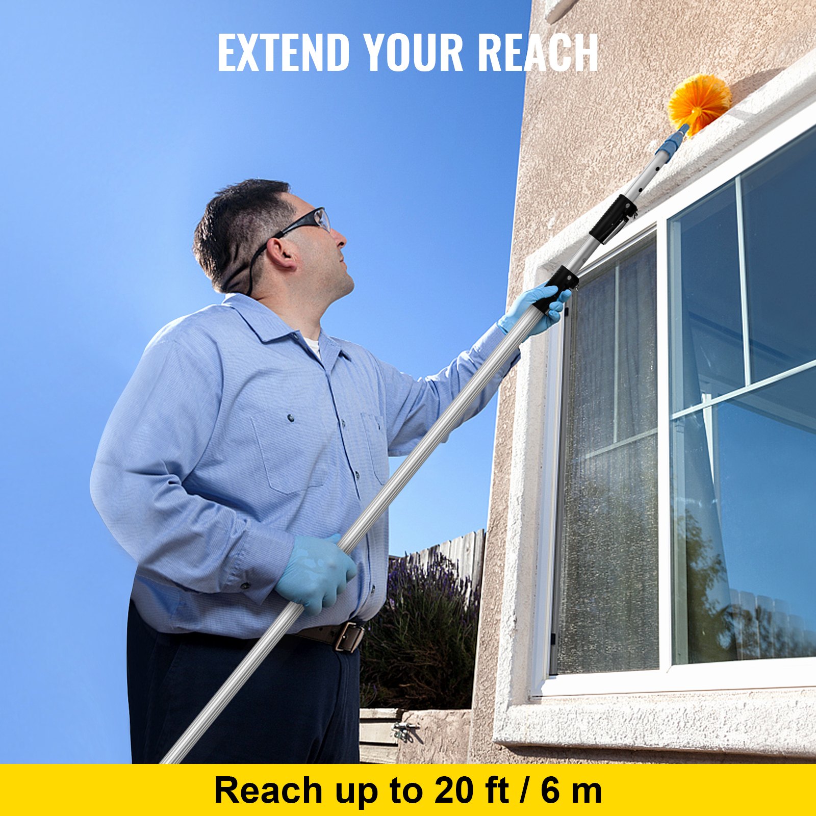 VEVOR Extension Pole, 20 ft Telescoping Pole, Multi-Purpose Telescopic Poles, Aluminum Extendable Handle, Paint Roller Extension Pole for Painting Window Cleaning High Ceiling Dusting Bulb Changing