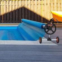 VEVOR Mulinetă pentru acoperire pentru piscină, mulinetă din aluminiu pentru acoperire solară de 14 ft, set de mulinete pentru acoperire pentru piscină interioară cu roți de cauciuc și saci de nisip, se potrivește pentru piscine cu lățime de 3-14 ft
