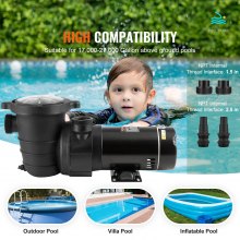 VEVOR Above Ground Pool Pump, 1HP, 80 GPM Max. Flow Single Speed Swimming Pool Pump, 120V 3450 RPM 36 ft Max. Head Lift Pool Pump with Filter Basket, for Above Ground Pools Hot Tubs Spas,Tested to UL Standards