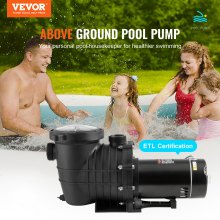 VEVOR Above Ground Pool Pump, 1HP, 80 GPM Max. Flow Single Speed Swimming Pool Pump, 110V/240V 3450RPM 34.4ft Max. Head Pool Pump with Filter Basket, for Above Ground Pools Hot Tubs Spas