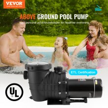 VEVOR Above Ground Pool Pump, 1.5 HP, 100 GPM Single Speed Swimming Pool Pump, 110V/240V 3450 RPM 50.9 ft Max Head Pool Pump with Filter Basket, for Above Ground Pools Hot Tubs Spas, Tested to UL Stan