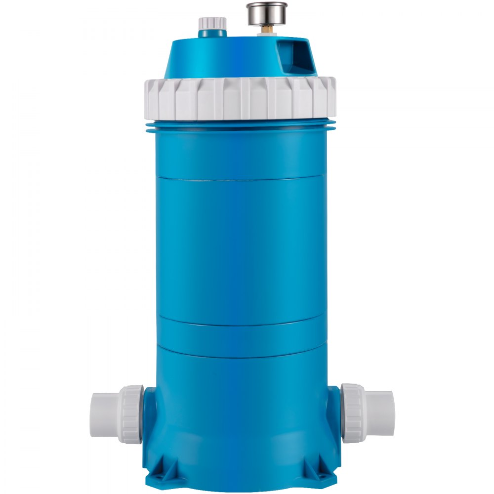 VEVOR pool cartridge filter in blue with white connections and top handle.