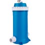 blue VEVOR pool cartridge filter with white fittings and top vent.