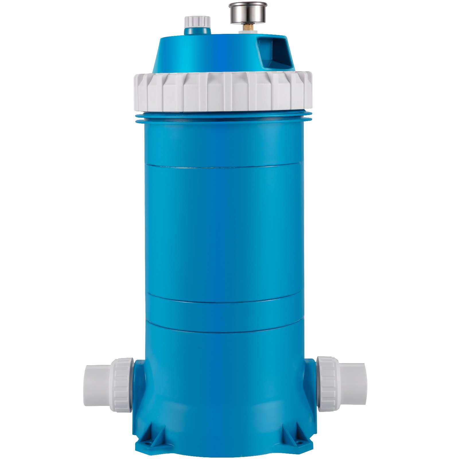 VEVOR pool cartridge filter in blue with white connections and top handle.
