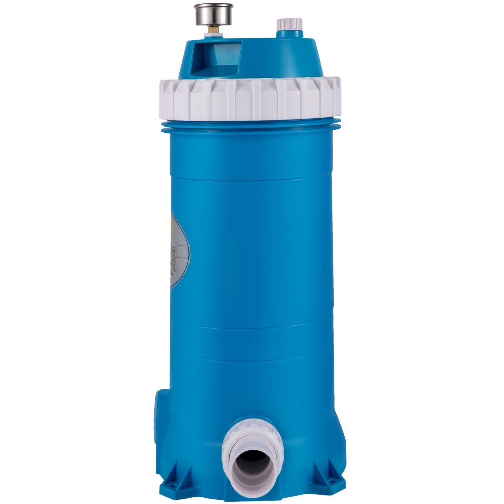 blue VEVOR pool cartridge filter with top lid and white connector.