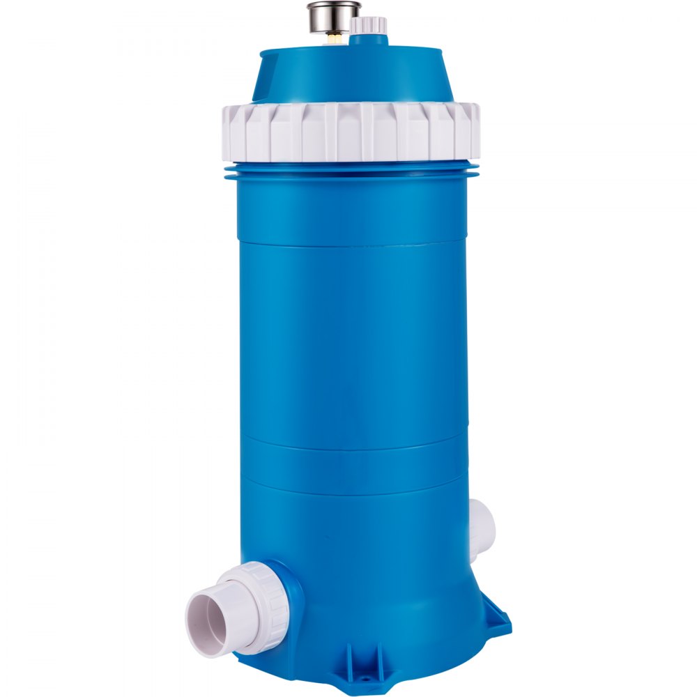 blue VEVOR pool cartridge filter with white fittings and top section.