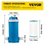 VEVOR Pool Cartridge Filter, 150Sq. Ft Filter Area Inground Pool Filter,Above Ground Swimming Pool Cartridge Filter System w/Polyester Cartridge,Corrosion-proof,Auto Pressure Relieve,2 Unions Included