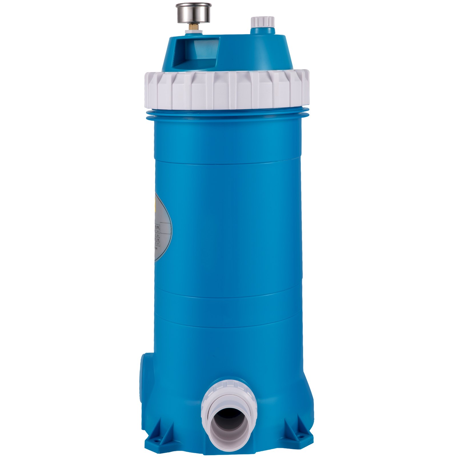 blue VEVOR pool cartridge filter with top lid and white connector.