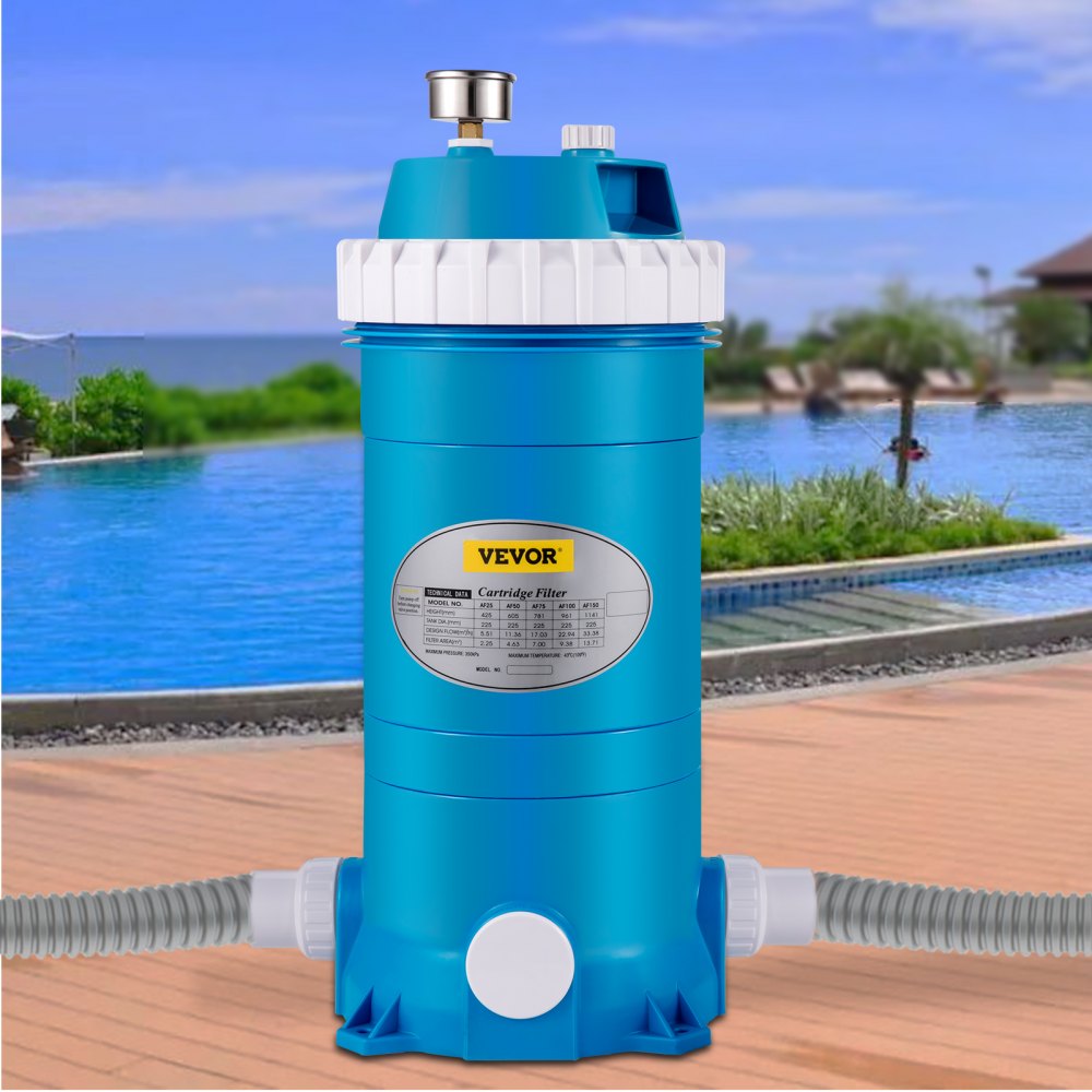 VEVOR Pool Cartridge Filter, 50Sq. Ft Filter Area Inground Pool Filter, Above Ground Swimming Pool Cartridge Filter System w/Polyester Cartridge,Corrosion-proof,Auto Pressure Relieve,2 Unions Included