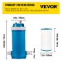 VEVOR Pool Cartridge Filter, 50Sq. Ft Filter Area Inground Pool Filter, Above Ground Swimming Pool Cartridge Filter System w/Polyester Cartridge,Corrosion-proof,Auto Pressure Relieve,2 Unions Included