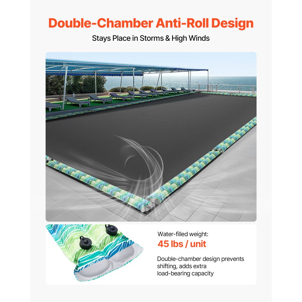 VEVOR Pool Cover Water Bags, 5 Packs 8 Ft, Double Chamber Pool Cover Water Tubes with Reflective Strips, 0.3mm Thick PVC Bags Weights with Leakproof Screw Cap, for Winter Inground Swimming-Pool Covers