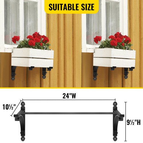 VEVOR Window Box Brackets 88lbs Planter Box Brackets 24 x 10.5 x 10 in  Black Planter Mounting Bracket Iron Material Black Window Box Hanger Bracket  for Flower Box Durable Window Box Holder | VEVOR US