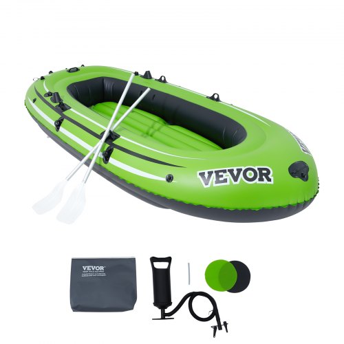 VEVOR Inflatable Boat, 4-Person Inflatable Fishing Boat, Strong PVC Portable Boat Raft Kayak, 1158mm Aluminum Oars, High-Output Pump, Fishing Rod Holders, and 2 Seats, 1100 lb Capacity for Adults Kids