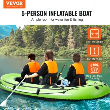 VEVOR Bote inflable, barco de pesca inflable para 5 personas, kayak portátil de PVC resistente, remos de aluminio de 45.6 pulgadas, bomba de alto rendimiento, soportes para caña de pescar y 2 asientos, capacidad de 1100 lb para adultos, niños