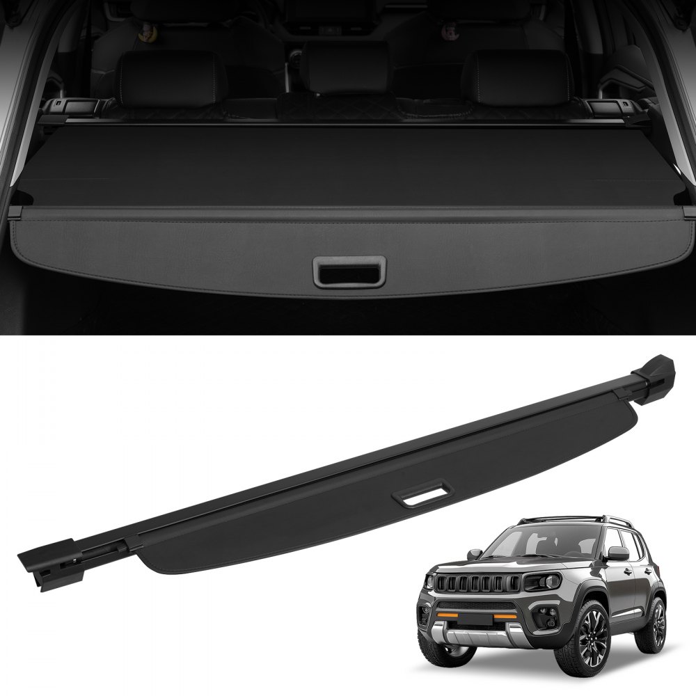 VEVOR jeep grand cherokee cargo cover extending over trunk space with an overhead view, features vehicle below.