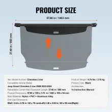 VEVOR Retractable Cargo Cover for Jeep Grand Cherokee 2 Row 2022-2024 OEM Design