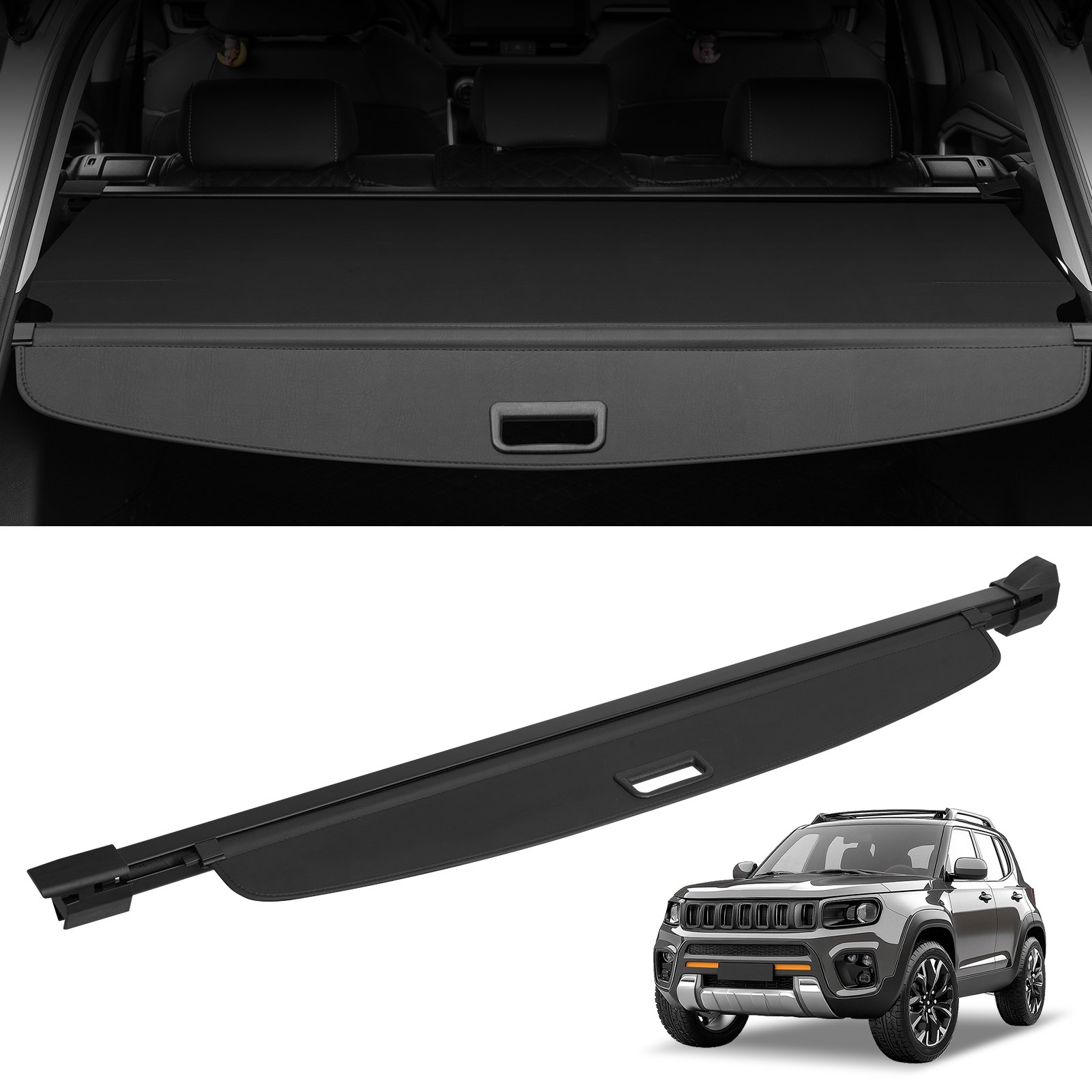 VEVOR Retractable Cargo Cover, Upgraded Waterproof Trunk Cover Security Shield Shade for Jeep Grand Cherokee 2 Row 2022-2025 5-Seater, UV Proof Rear Trunk Cover Aluminum Alloy & PVC Leather Texture