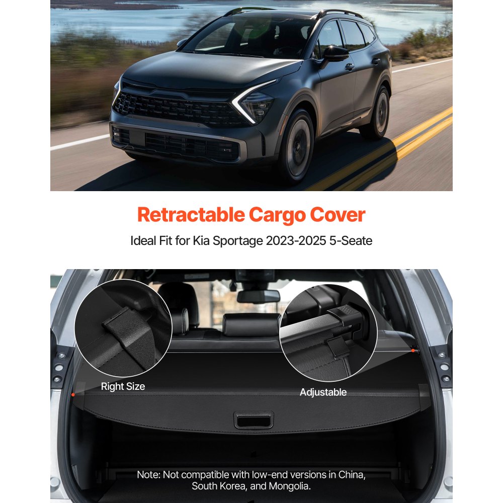 VEVOR Retractable Cargo Cover, Premium Leather Texture Trunk Cover, Anti-Peeping Luggage Privacy Shield, Easy Installation Security Shade, Car Accessories, for Kia Sportage 2023-2025 5-Seater