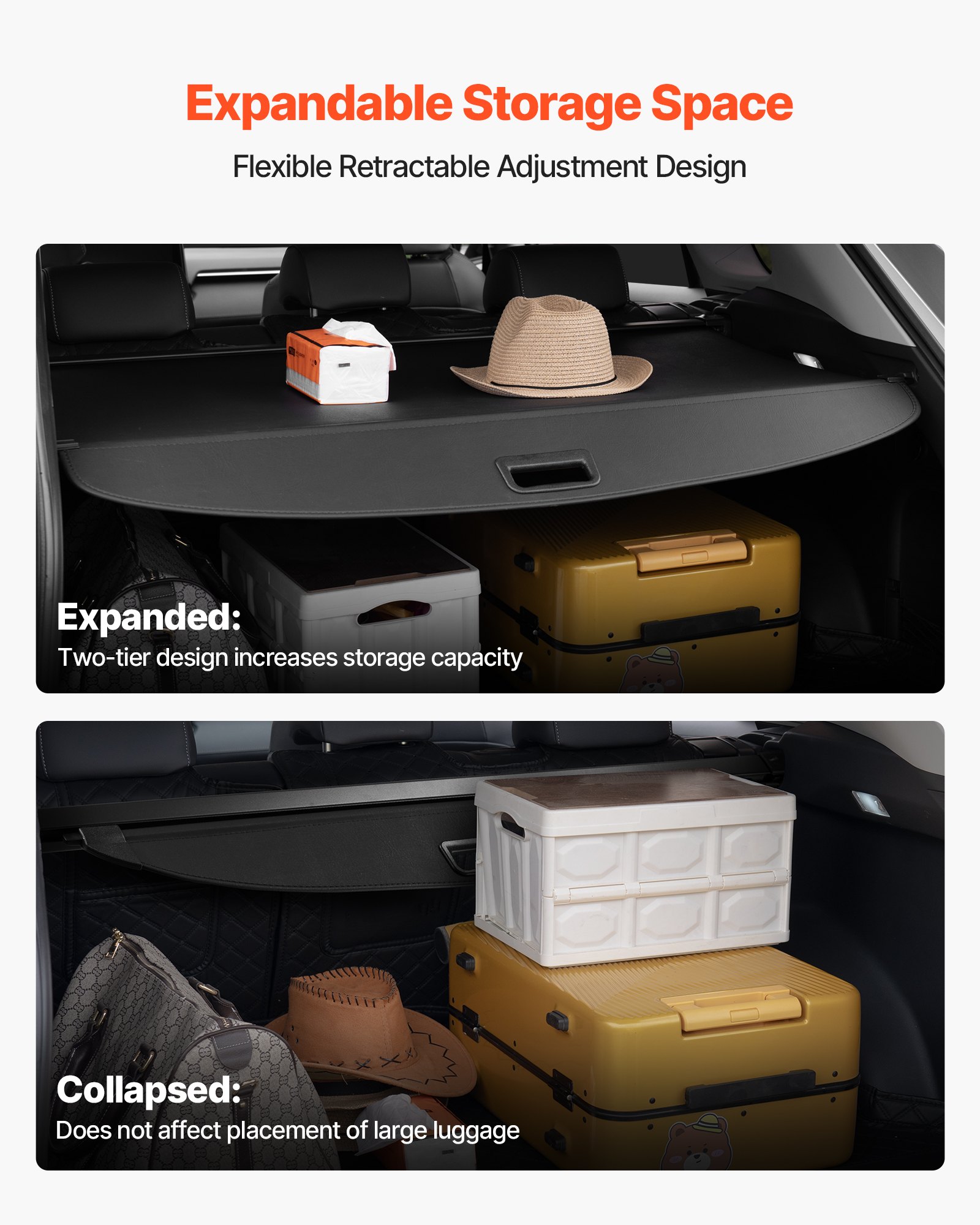 VEVOR Retractable Cargo Cover, Premium Leather Texture Trunk Cover, Anti-Peeping Luggage Privacy Shield, Easy Installation Security Shade, Car Accessories, for Kia Sportage 2023-2025 5-Seater