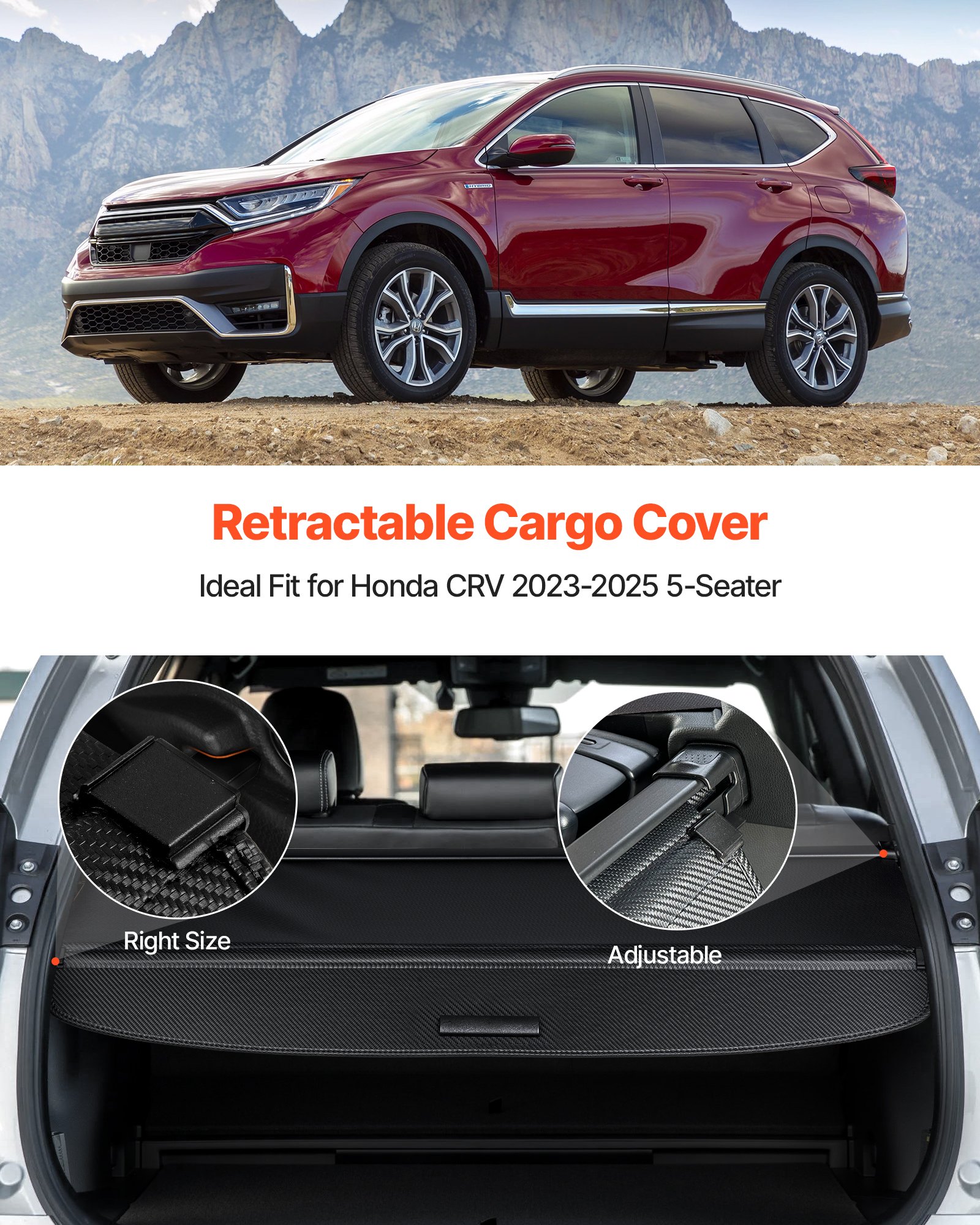 VEVOR Retractable Cargo Cover, Upgraded Carbon Fiber Texture Trunk Cover, Anti-Peeping Luggage Privacy Shield, Easy Installation Security Shade Car Accessories, for Honda CRV 2023-2025 5-Seater