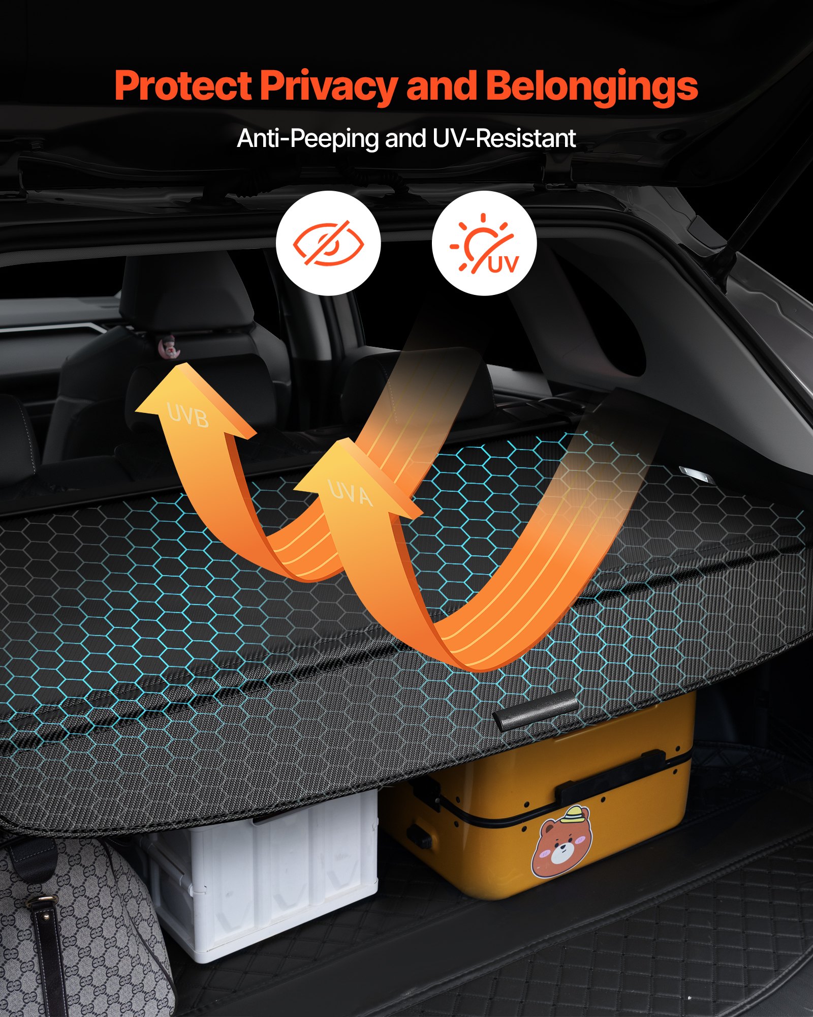 VEVOR Retractable Cargo Cover, Upgraded Carbon Fiber Texture Trunk Cover, Anti-Peeping Luggage Privacy Shield, Easy Installation Security Shade Car Accessories, for Honda CRV 2023-2025 5-Seater