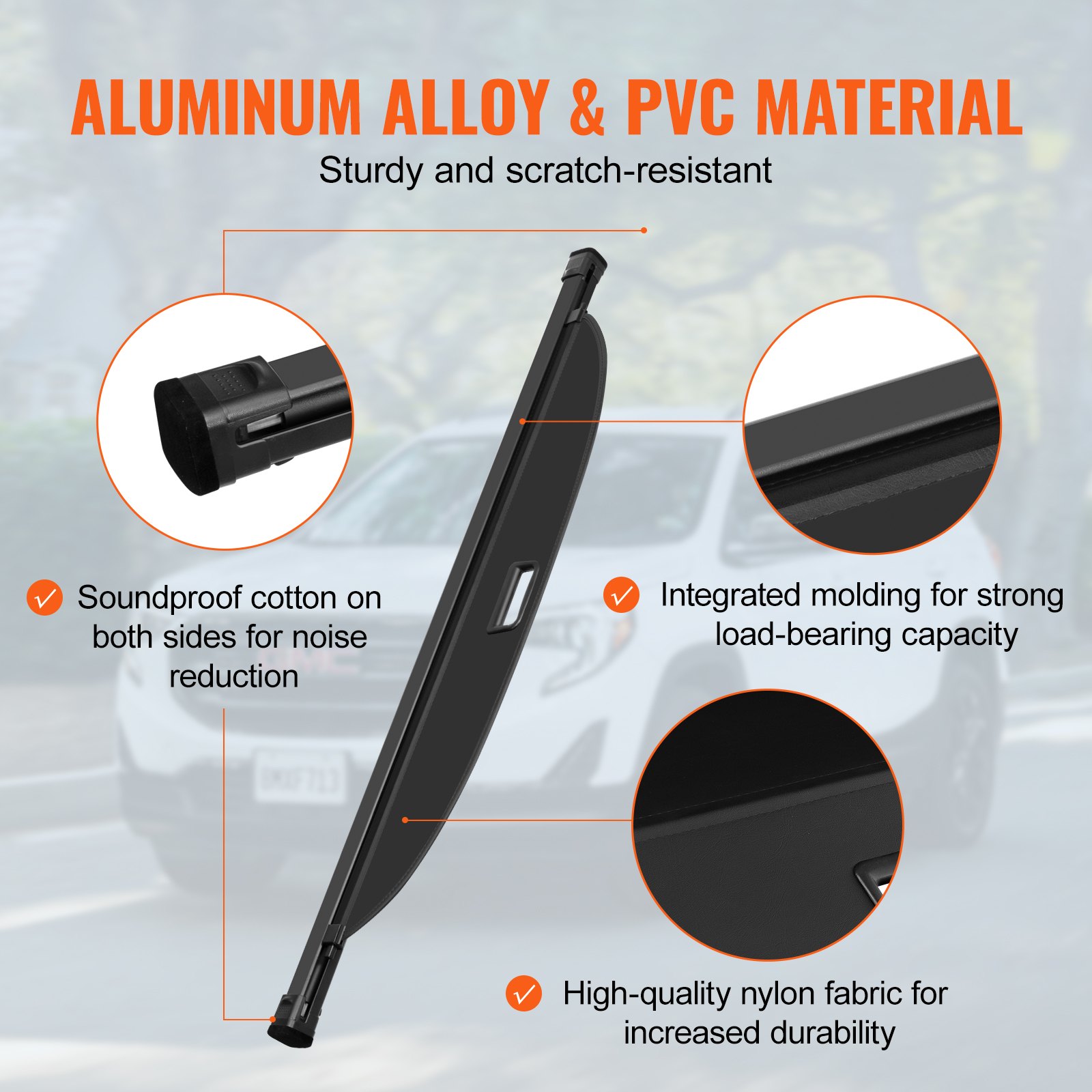 VEVOR Retractable Cargo Cover for Chevrolet, Waterproof Trunk Cover Security Shield Shade for GMC Terrain + Chevrolet Equinox 2018-2024 5-Seater, Rear Trunk Cover, Aluminum Alloy & PVC Leather Texture