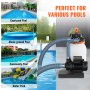 VEVOR Sand Filter Pump for Above Ground Pools, 10-inch, 1585 GPH, 0.33 HP Swimming Pool Pumps System & Filters Combo Set with 6-Way Multi-Port Valve & Pressure Gauge, for Domestic and Commercial Pools