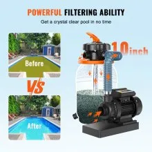 VEVOR Sand Filter Pump for Above Ground Pools, 10-inch, 1585 GPH, 0.33 HP Swimming Pool Pumps System & Filters Combo Set with 5-Way Multi-Port Valve & Pressure Gauge, for Domestic and Commercial Pools