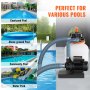 VEVOR Sand Filter Pump for Above Ground Pools, 12-inch, 1585 GPH, 0.33 HP Swimming Pool Pumps System & Filters Combo Set with 6-Way Multi-Port Valve & Pressure Gauge, for Domestic and Commercial Pools