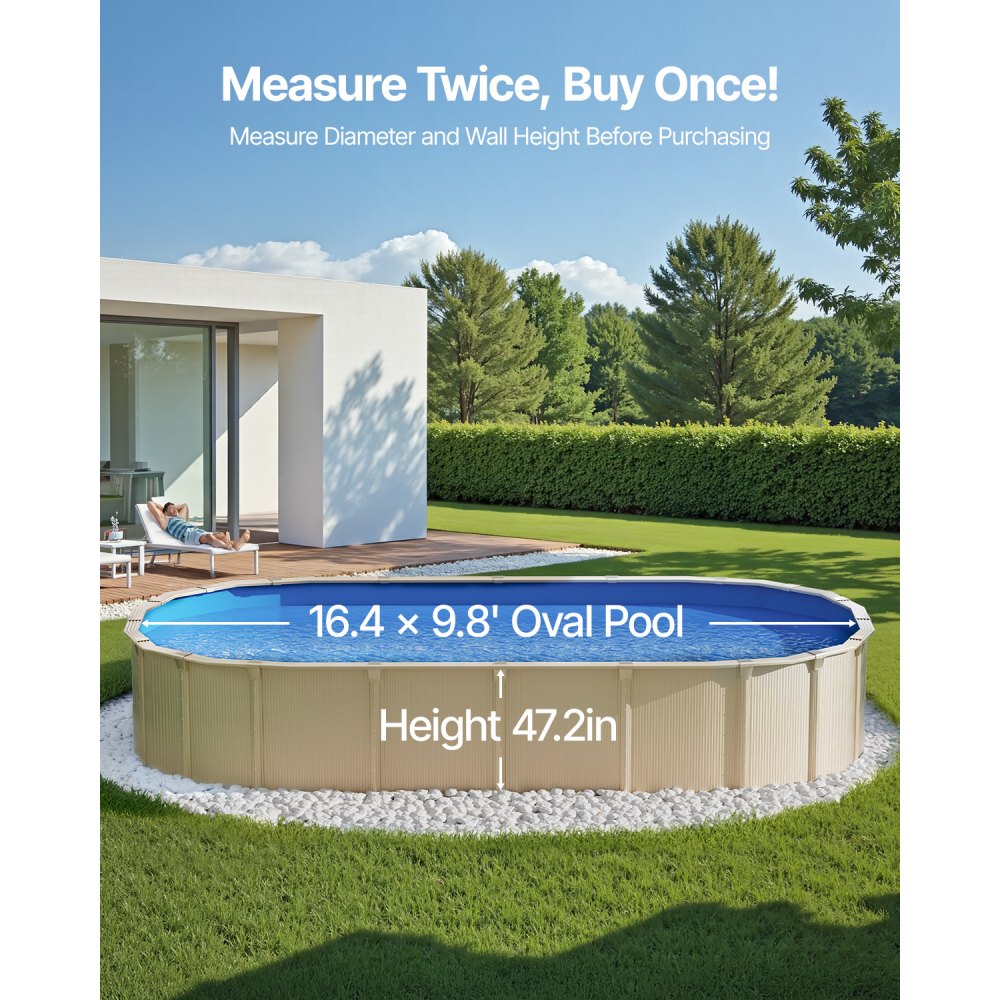 VEVOR Oval Pool Liner, 16.4 x 9.8 ft Pool Liner, Uinbead Style, Durable Vinyl Pool Liner, Standard Gauge, 47in Wall Height, Pool Liner Replacement for Steel Sided Above-Ground Swimming Pools