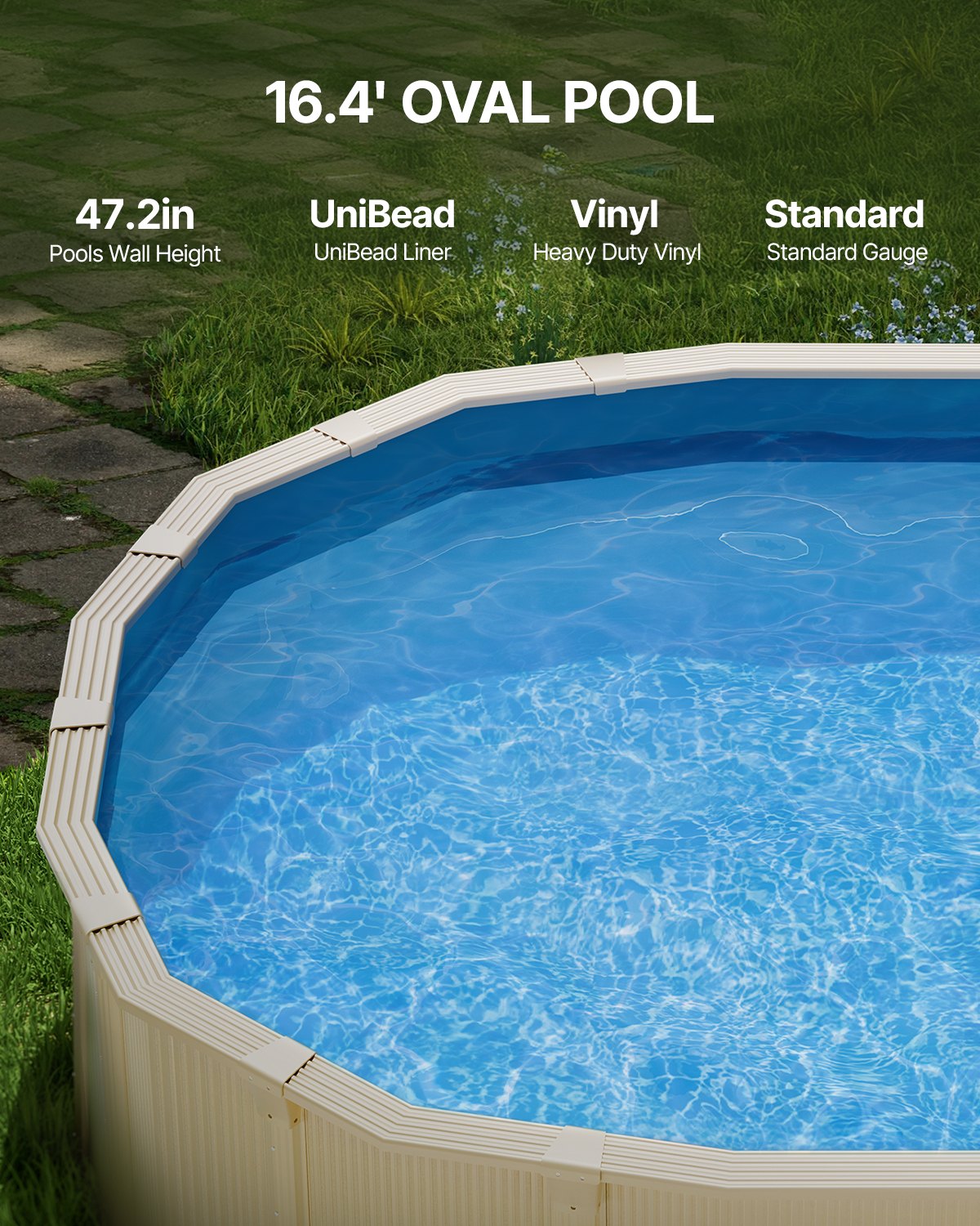 VEVOR Oval Pool Liner, 16.4 x 9.8 ft Pool Liner, Uinbead Style, Durable Vinyl Pool Liner, Standard Gauge, 47in Wall Height, Pool Liner Replacement for Steel Sided Above-Ground Swimming Pools