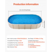 VEVOR Oval Pool Liner 22 x 12.3ft Overlap Style Pool Liner 52in Wall Height