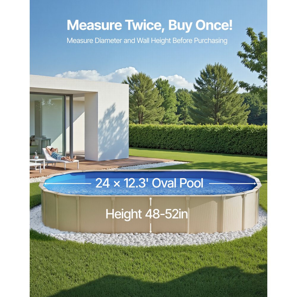 VEVOR Oval Pool Liner, 24 x 12.3 ft, Swimming Pool Liner, Standard Gauge, Durable Vinyl Pool Liner, Overlap Style, Pool Liner Replacement for 52in Wall Height Above Ground Swimming Pool, Solid Color