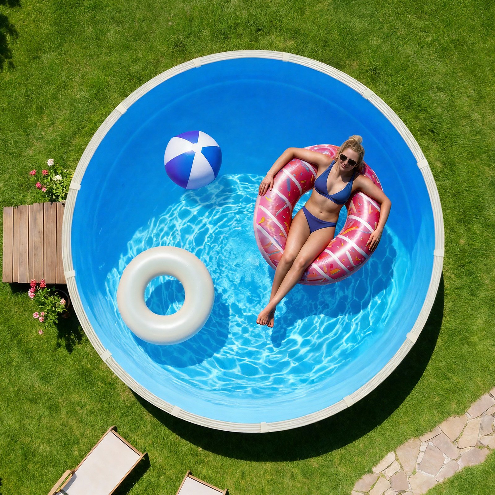 VEVOR 350.5 cm Pool Liner, Round Overlap Swimming Pool Liner for 90 cm Wall Height, Premium Vinyl, Easy Install with Leak-Proof Patches, Designed for Steel Sided Above-Ground,Outdoor, Blue