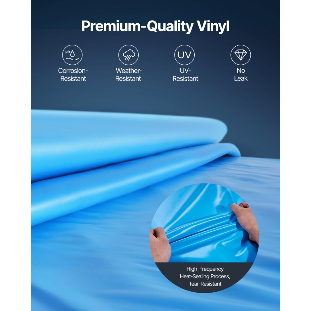 VEVOR Pool Liner, 11.5ft Round Pool Liner, Uinbead Style, Durable Vinyl Pool Liner, Standard Gauge, 47in Wall Height, Pool Liner Replacement for Steel Sided Above-Ground Swimming Pools, Solid Color
