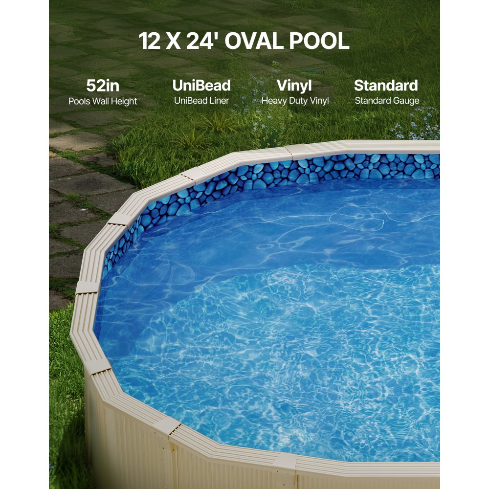 VEVOR 12 x 24 ft Oval Pool Liner, Unibead Above Ground Pool Liners, 52in Wall Height, Durable Standard Gauge Vinyl, Designed for Steel Sided Above-Ground Swimming Pools