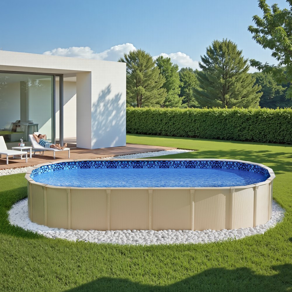 VEVOR 3.6 x 7.3 m Oval Pool Liner, Unibead Above Ground Pool Liners, 52in Wall Height, Durable Standard Gauge Vinyl, Designed for Steel Sided Above-Ground Swimming Pools