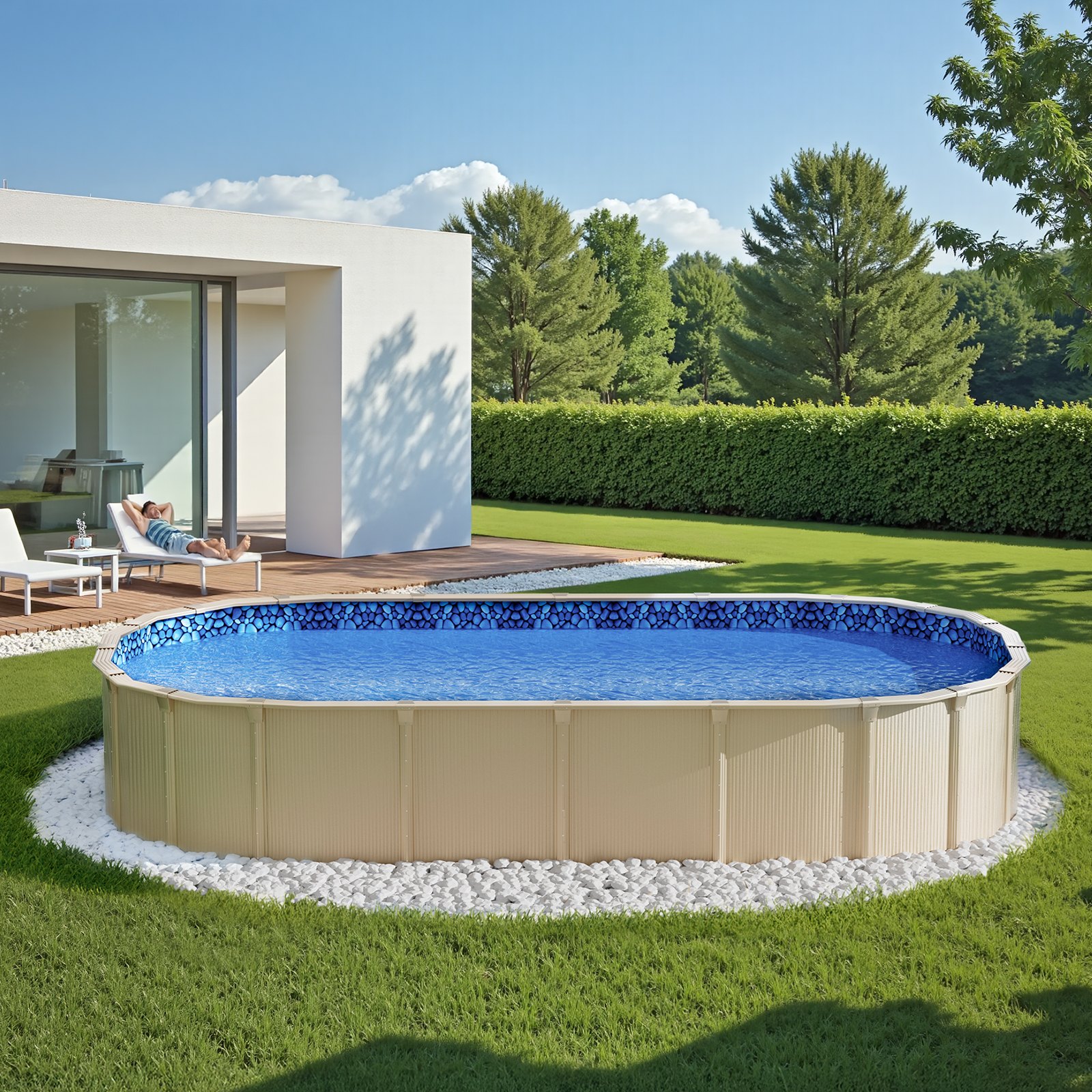 VEVOR 4.6 x 9.1 m Oval Pool Liner, Unibead Above Ground Pool Liners, 52in Wall Height, Durable Standard Gauge Vinyl, Designed for Steel Sided Above-Ground Swimming Pools