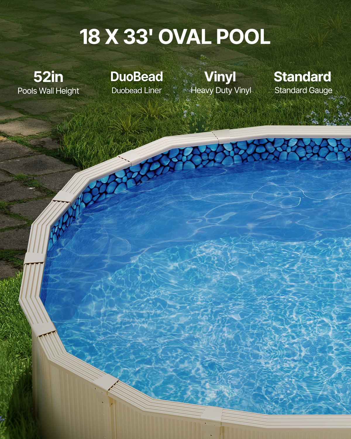 VEVOR 5.49 x 10 m Oval Pool Liner for Unibead Above Ground Swimming Pools, Standard Gauge, 52inch Wall Height