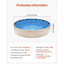 VEVOR Round Pool Liner 21ft Overlap Style Pool Liner 54in Wall Height