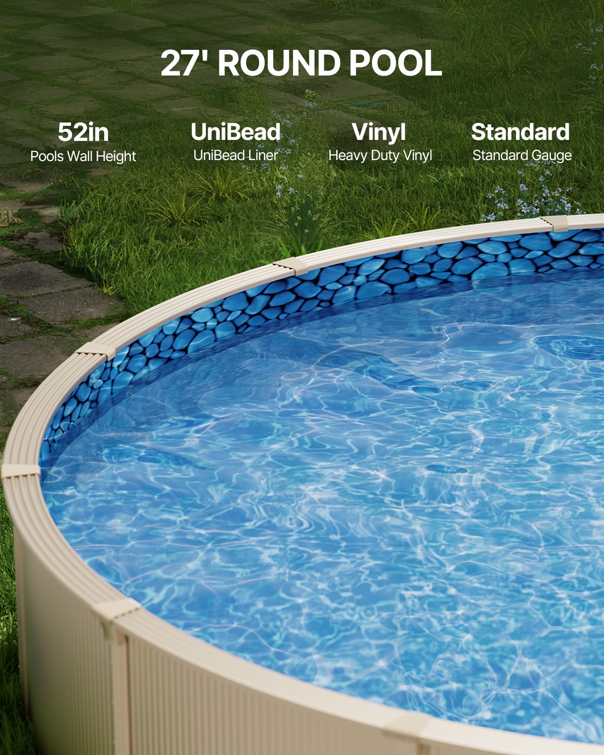 VEVOR 27-ft Round Above Ground Pool Liner, Unibead Pool Liners, Standard Gauge, 52inch Wall Height, Designed for Steel Sided Above-Ground Swimming Pools